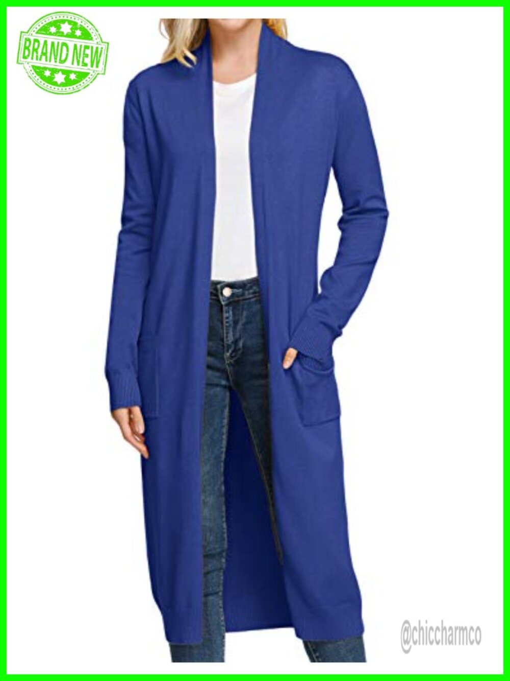 Open Front Maxi Long Knitted Cardigan Sweater with Pockets